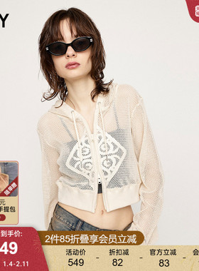 SLY 夏季新品休闲度假风连帽拉链镂空针织外套030HSI30-1061