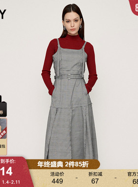 SLY 2024冬季新品气质淑女风腰带吊带长款连衣裙女030HAY33-4651