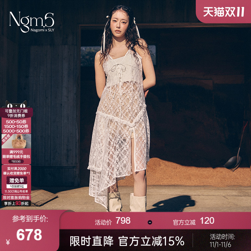 不规则蕾丝吊带连衣裙 纯色无袖A型收腰