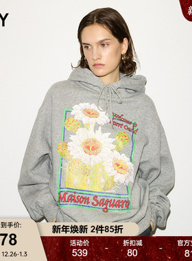 SLY 2024冬季新品THROW系列向日葵印花连帽卫衣030HA001-1791