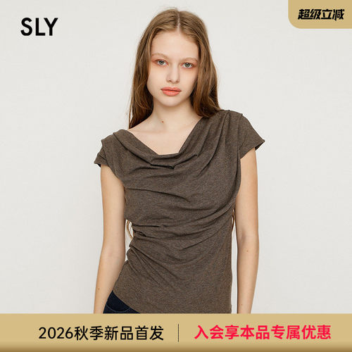 SLY 2026夏季新品法式温柔风堆堆领收腰针织短袖T恤030JSR80-4811