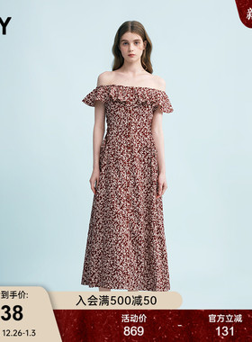 SLY 2024夏季新品海边度假风优雅碎花一字肩连衣裙038HAM33-0071