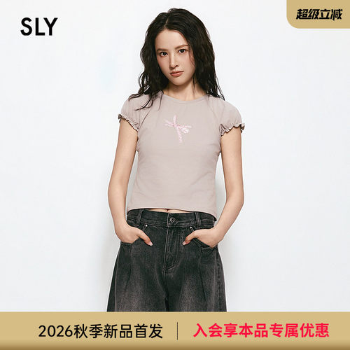 SLY 2026夏季新品甜美风波点蝴蝶结印花木耳袖边T恤038JSZ90-1004