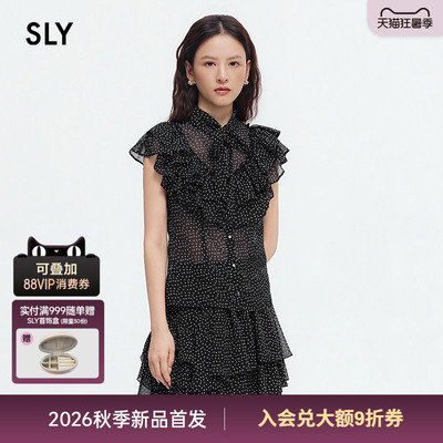 SLY2026夏季新品法式复古波点系带立领小飞袖衬衫女038JSA30-1011