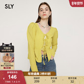 女030HSM80 SLY 2100 田园淑女风泡泡袖 系带针织开衫 24冬季 新品