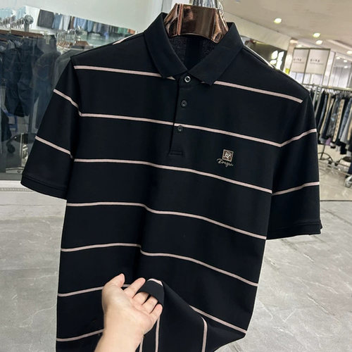 专柜剪标短袖条纹polo衫男