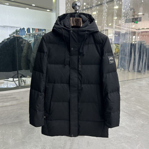 【雅家】难得黑色 中长款 连帽！撤柜品牌剪标折扣男款羽绒服380J