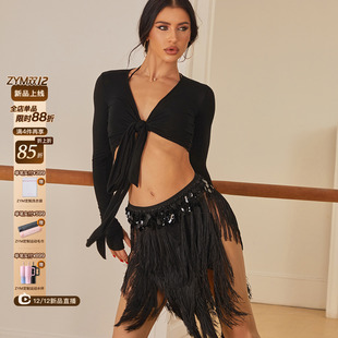 【云绒】上衣绑带设计拉丁舞练功服冬装女长袖多种穿法25078