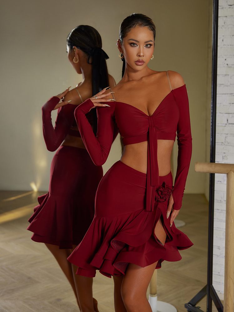 ZYM【热红酒颂歌】一字领上衣高级感拉丁舞练功服女带胸棉23116