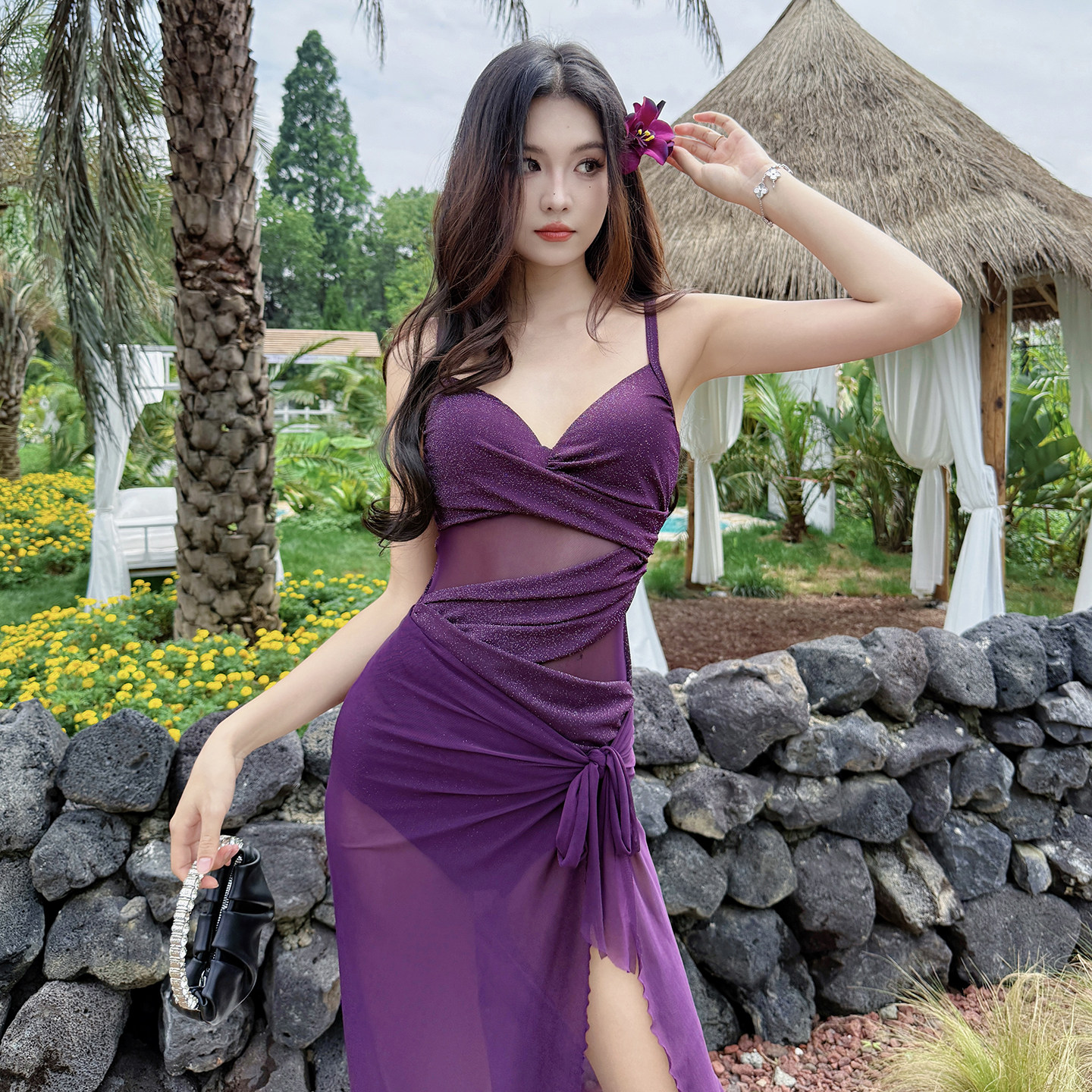 新款泳装泰式紫色小胸钢圈聚拢绝美高级感度假泡温泉游泳馆泳衣女