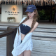 藏蓝显白蕾丝花边网红少女风分体抹胸比基尼裙三件套度假温泉泳衣