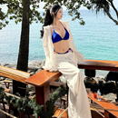 套装 防晒衬衫 比基尼度假性感温泉泳衣女 长袖 辣妹白色高级宽松长裤