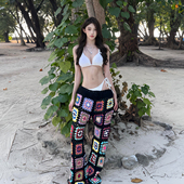 新款 泳衣女 绝美高级感网红辣妹度假风分体性感绑带比基尼针织长裤