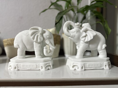 曲阳雕刻石雕大象一对家用摆件仿汉白玉客厅阳台门口柜台小号饰品