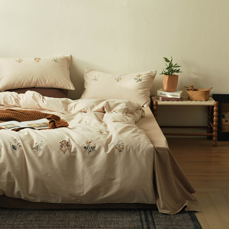 Zijpe~秋冬季保暖刺绣100s婴儿棉床单被套四件套全棉纯棉磨毛床品