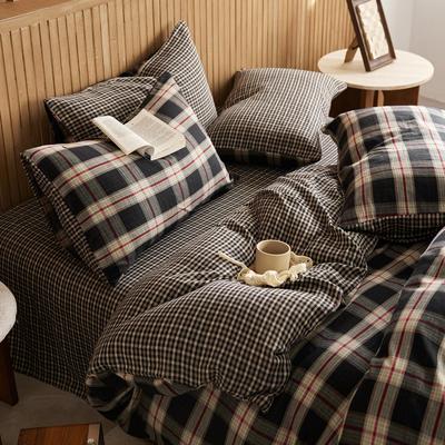 Zijpe复古格子全棉双层纱床单被套四件套纯棉床笠式床品三件套