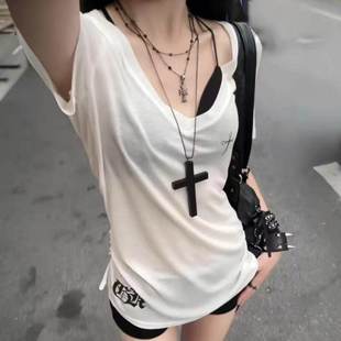 超大号木质十字架项链复古暗黑哥特风长款y2k亚比文化毛衣链简约