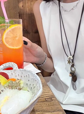 新中式长款古铜螺纹圆盘项链女复古民族风装饰锁骨链波西米亚配饰