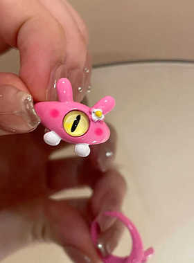 黑色猫咪怪兽戒指ins男女通用