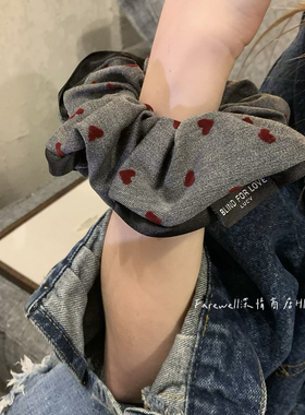 店主推荐！灰色爱心发圈甜美温柔波点大肠发圈高级感气质百搭发饰