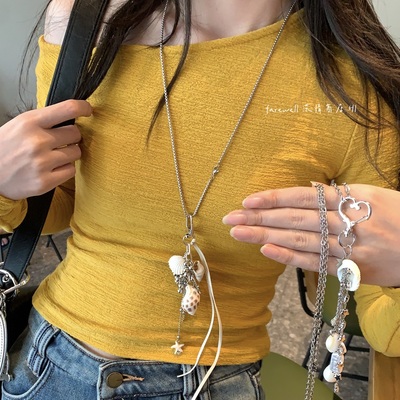 包挂贝壳海螺流苏项链女款2025新款串珠吊坠女小众气质长款卫衣链