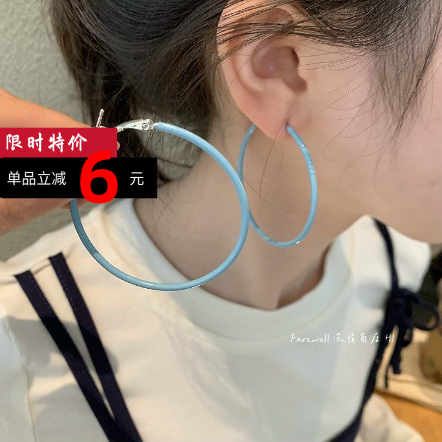 店主推荐~蓝色耳圈2025新款爆款耳钉圈圈百搭气质耳饰显脸瘦耳环