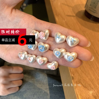 2025新款粉色爱心花朵耳钉