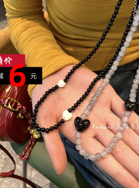 心形贝母小众颈链桃心黑色锁骨链