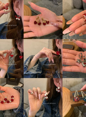 福利款！数量有限！2024新款爆款红色耳饰品过年耳环圣诞节耳钉女