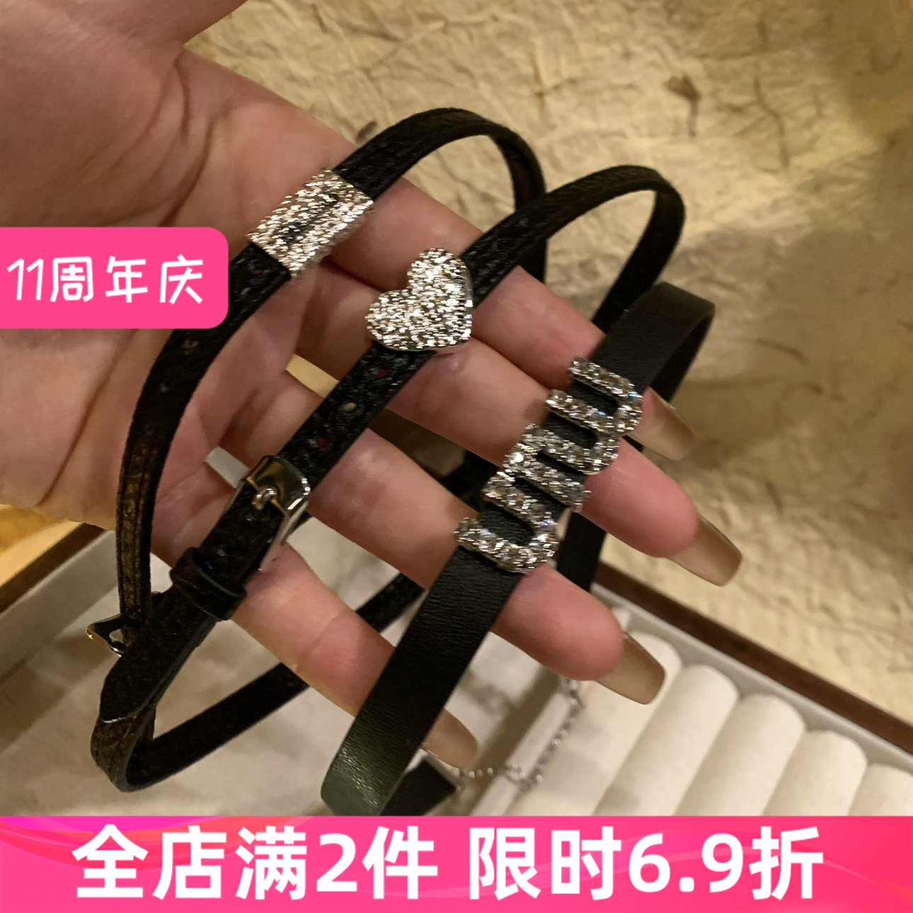 黑色皮绳颈链锁骨链高级感毛衣链小众百搭配饰项链2024新款爆款