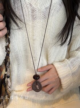 复古禅意平安扣绳编长款毛衣链