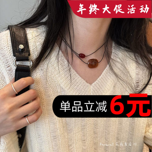 新中式琥珀色项链女小众设计感
