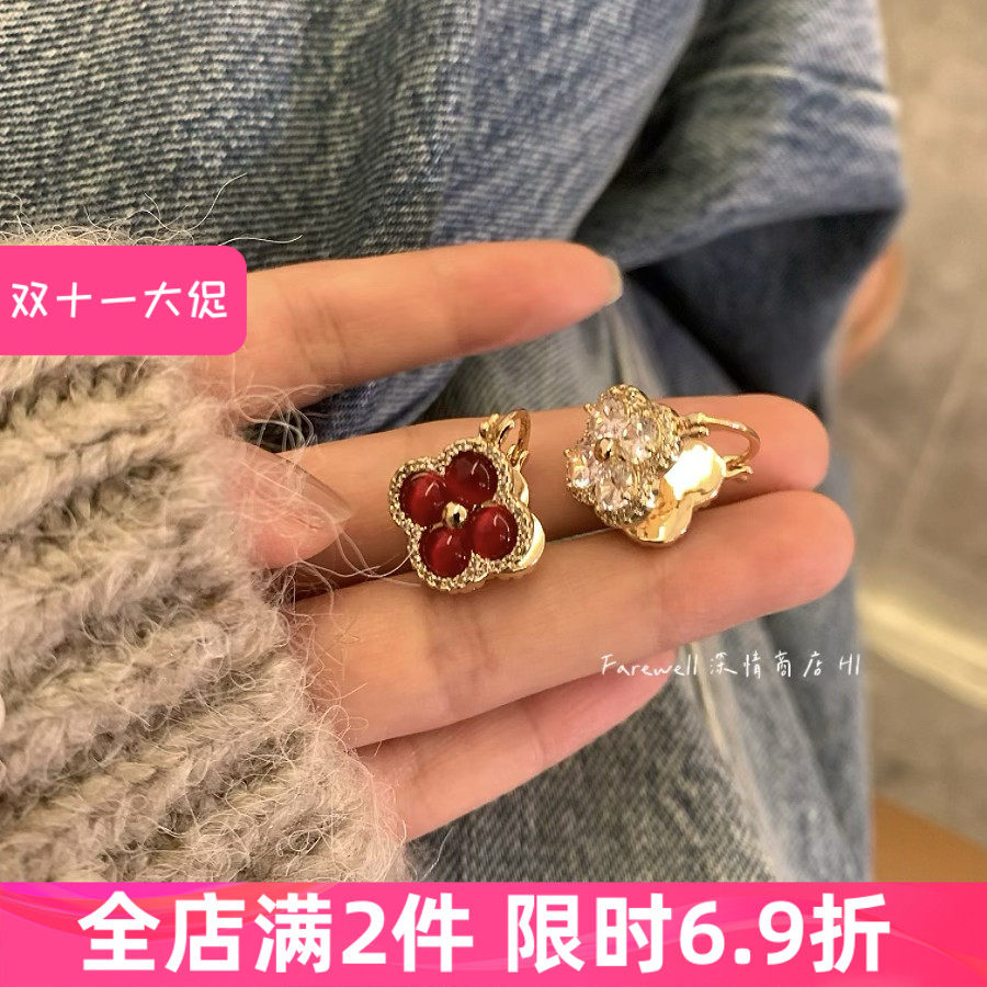 店主推荐！双面设计镶钻耳钉2024年新款新年耳饰耳扣轻奢气质耳环