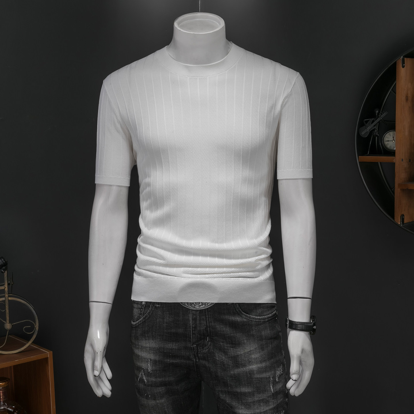 钱塘大厦夏新款薄莱赛尔％毛衣短袖男针织提花26129/p105，男装Polo衫，钱塘7038(原5007）