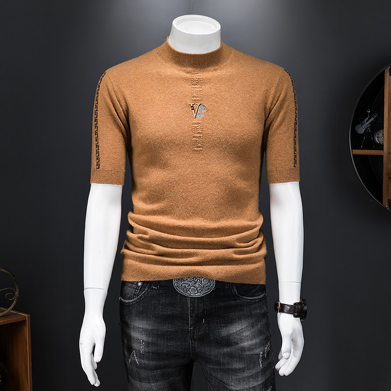 2022年男士半高领毛衣半袖短袖休闲针织打底衫羊绒衫6816p215，男装针织衫/毛衣，钱塘7038(原5007）