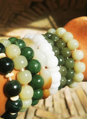 捡石人品牌各种和田玉老型珠手串14毫米16毫米黑青玉黄口料青白玉