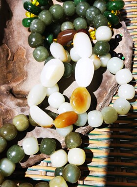 新疆和田玉男款手串系列 14—16毫米大珠子手链 糖白玉青玉选货