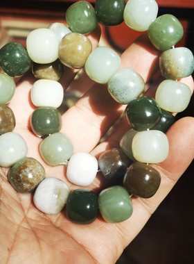 和田玉且末料14毫米老型珠多宝手串 上手出油老料 识货的来视频选