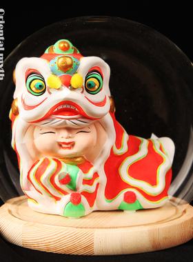 潮州大吴泥塑非遗文化创意摆件广东佛山醒狮舞狮送学生国风礼物