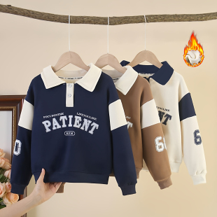 德绒长袖 翻领加绒卫衣男童帅气加厚保暖POLO衫 外套 儿童韩版 秋冬季