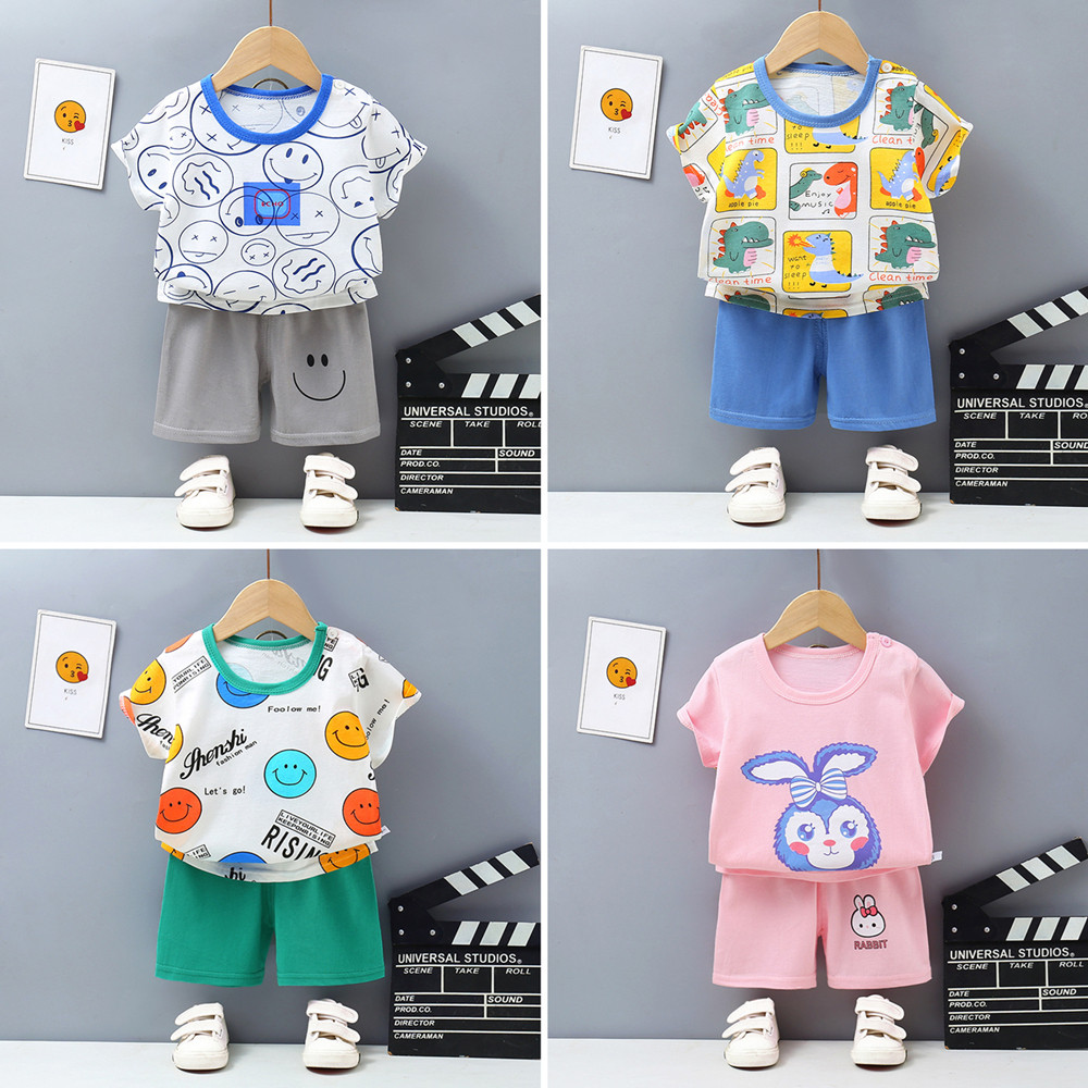 儿童时尚短袖纯棉套装夏新款中小童短裤男女童装宝宝洋气两件套潮