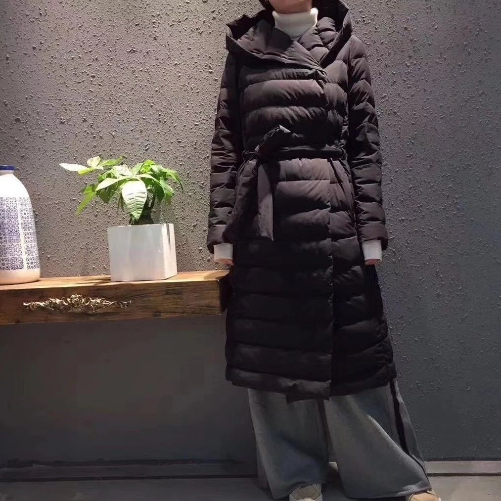 冬季新款韩版宽松显瘦弹力连帽羽绒服女长款加厚保暖白鸭绒外套潮