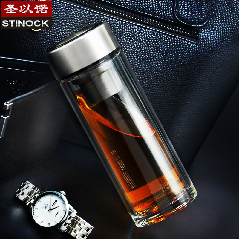 圣以诺双层玻璃加厚商务茶杯带盖过滤水杯便携车载泡茶杯164系列 - 实物图
