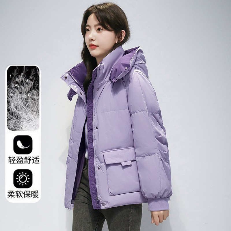 撤柜外贸品正羽绒棉服女2025冬季短款连帽小个子加厚白绒保暖