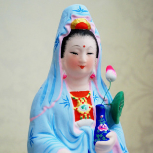 无锡泥人泥塑佛像特色手绘工艺作品请观音娘娘回家镇宅送子保平安