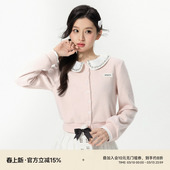 NANGOON 外套上衣女 原创清冷气质娃娃领拼接水钻针织拼接收腰短款