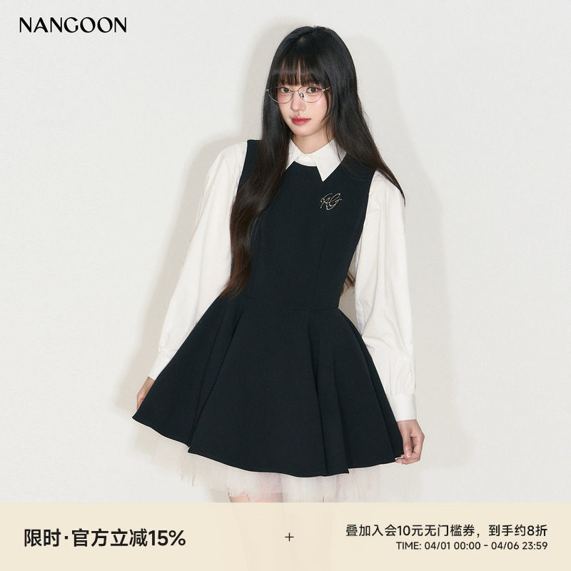 NANGOON 原创设计小众设计感无袖网纱撞色赫本公主风春季连衣裙女