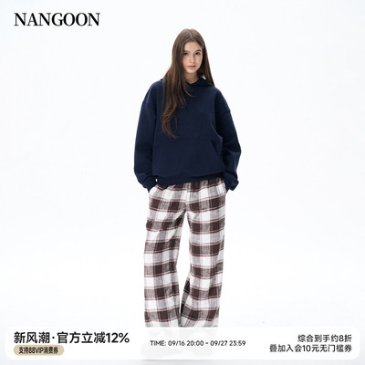 NANGOON复古磨毛格纹裤宽松