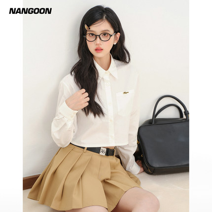 NANGOON 原创学院风简约百搭设计感小众春季长袖短款衬衫女新款