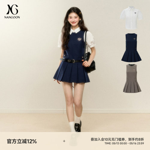 无袖百褶连衣裙短袖衬衫套装